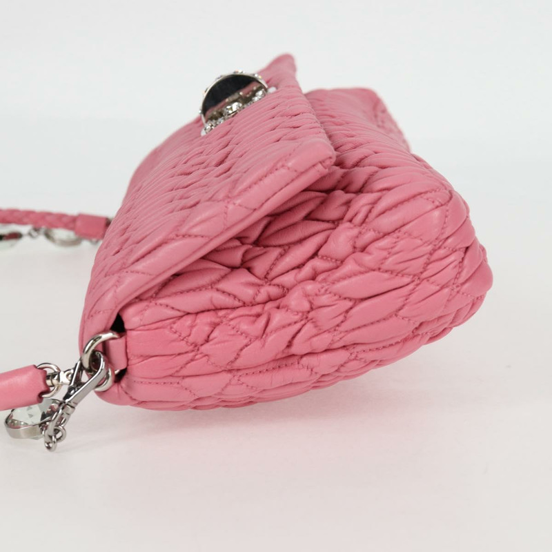 【日本直送】Miu Miu Matelasse 手提包 皮革 粉紅色 銀色 正品 PP611V-3