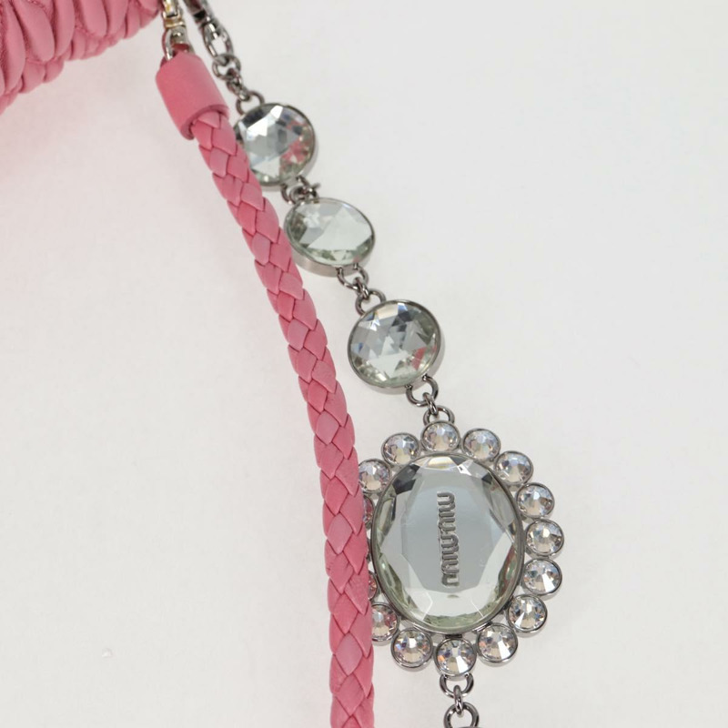 【日本直送】Miu Miu Matelasse 手提包 皮革 粉紅色 銀色 正品 PP611V-7