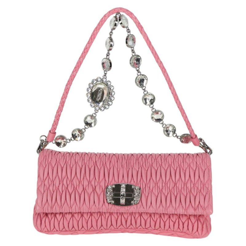 【日本直送】Miu Miu Matelasse 手提包 皮革 粉紅色 銀色 正品 PP611V-12