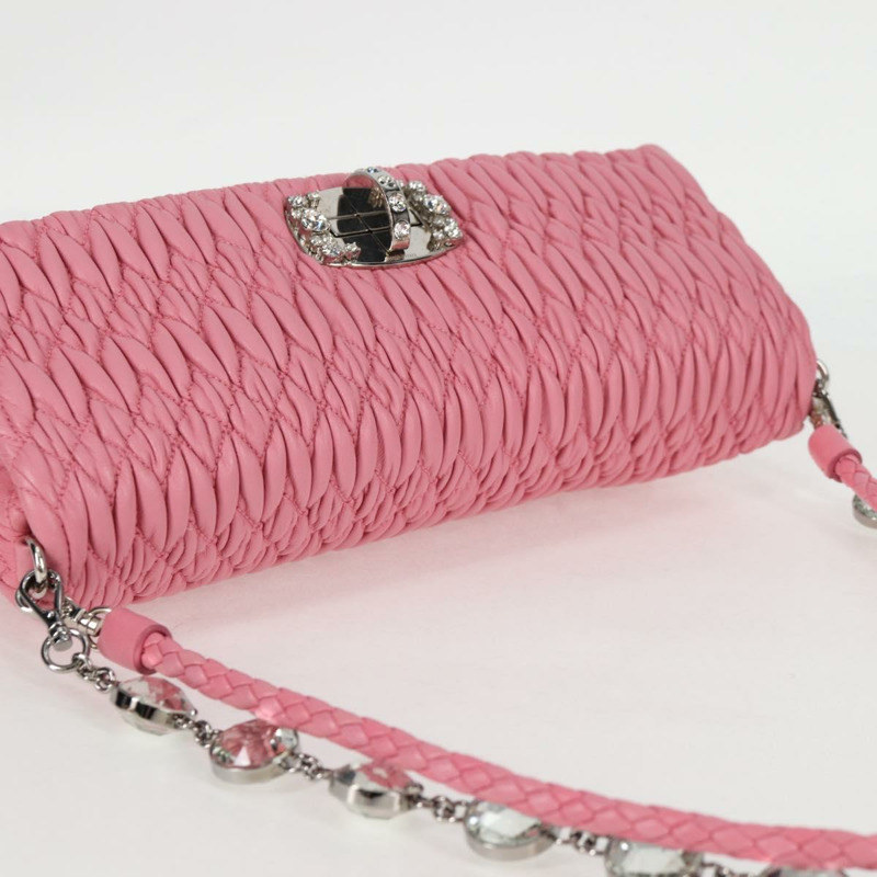 【日本直送】Miu Miu Matelasse 手提包 皮革 粉紅色 銀色 正品 PP611V-13