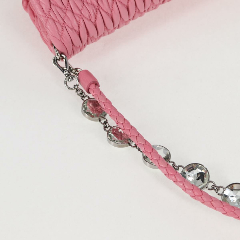 【日本直送】Miu Miu Matelasse 手提包 皮革 粉紅色 銀色 正品 PP611V-15