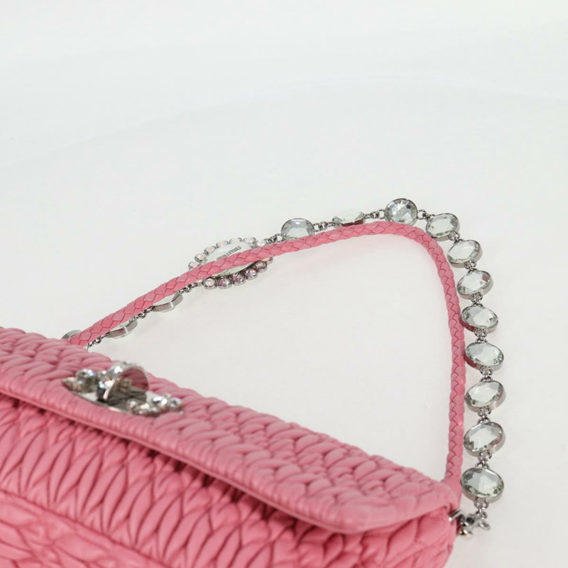 【日本直送】Miu Miu Matelasse 手提包 皮革 粉紅色 銀色 正品 PP611V-16