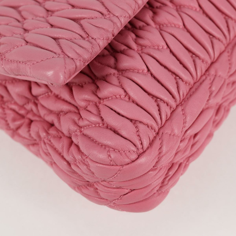 【日本直送】Miu Miu Matelasse 手提包 皮革 粉紅色 銀色 正品 PP611V-17