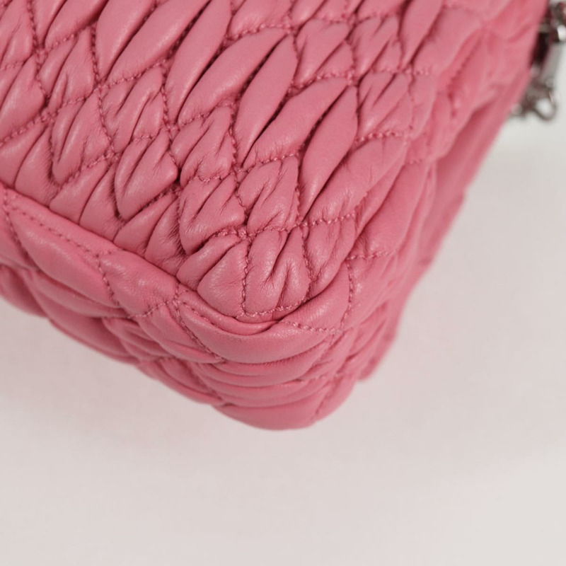 【日本直送】Miu Miu Matelasse 手提包 皮革 粉紅色 銀色 正品 PP611V-20
