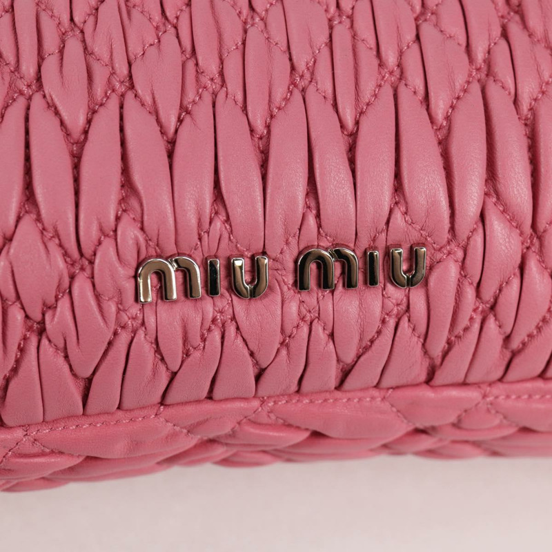 【日本直送】Miu Miu Matelasse 手提包 皮革 粉紅色 銀色 正品 PP611V-21