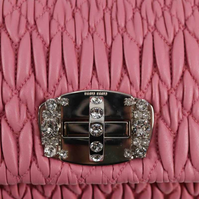 【日本直送】Miu Miu Matelasse 手提包 皮革 粉紅色 銀色 正品 PP611V-22