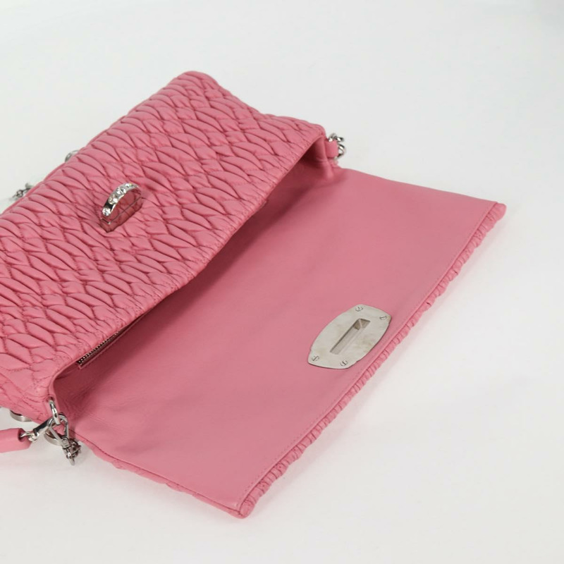 【日本直送】Miu Miu Matelasse 手提包 皮革 粉紅色 銀色 正品 PP611V-23