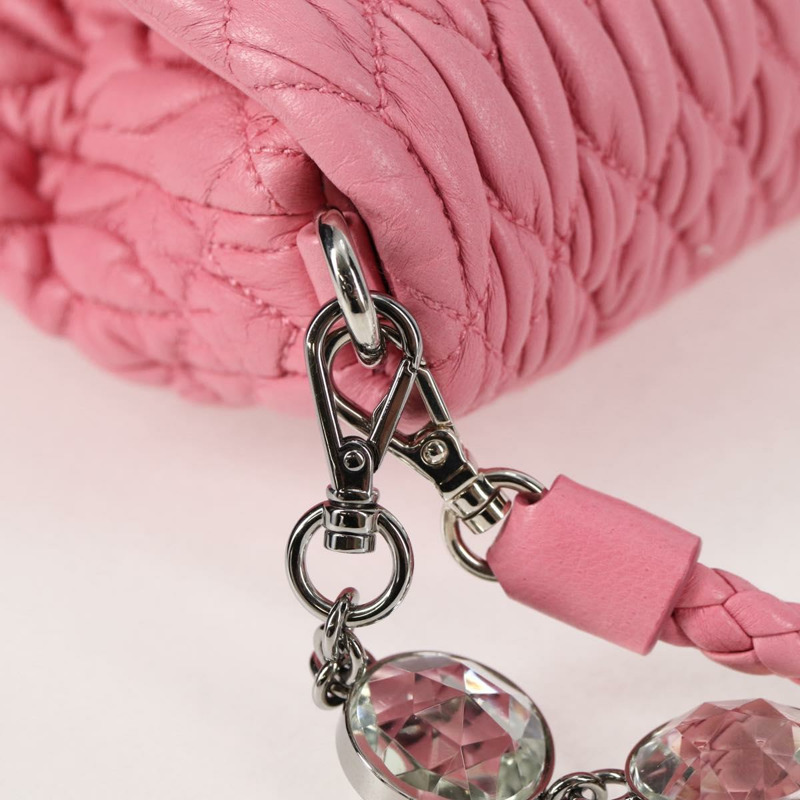 【日本直送】Miu Miu Matelasse 手提包 皮革 粉紅色 銀色 正品 PP611V-29