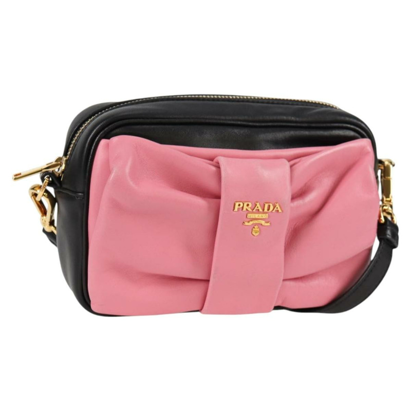 【日本直送】PRADA 緞帶單肩包 皮革 黑金色 正品 BD2127V-0