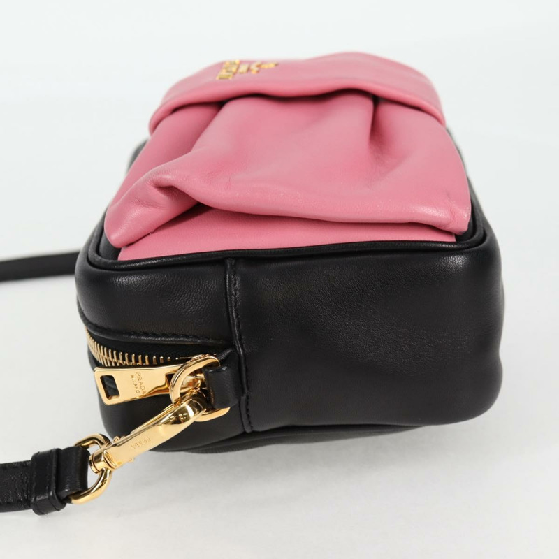 【日本直送】PRADA 緞帶單肩包 皮革 黑金色 正品 BD2127V-2