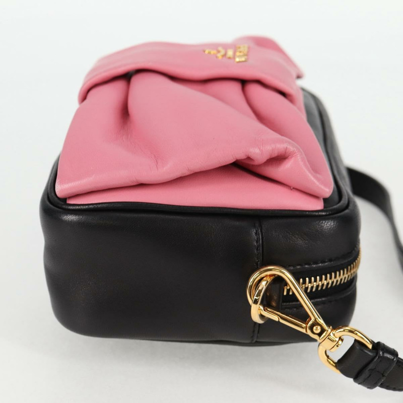 【日本直送】PRADA 緞帶單肩包 皮革 黑金色 正品 BD2127V-3