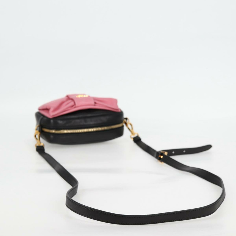 【日本直送】PRADA 緞帶單肩包 皮革 黑金色 正品 BD2127V-6