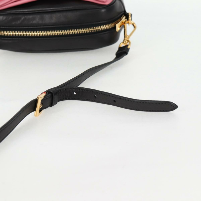 【日本直送】PRADA 緞帶單肩包 皮革 黑金色 正品 BD2127V-7