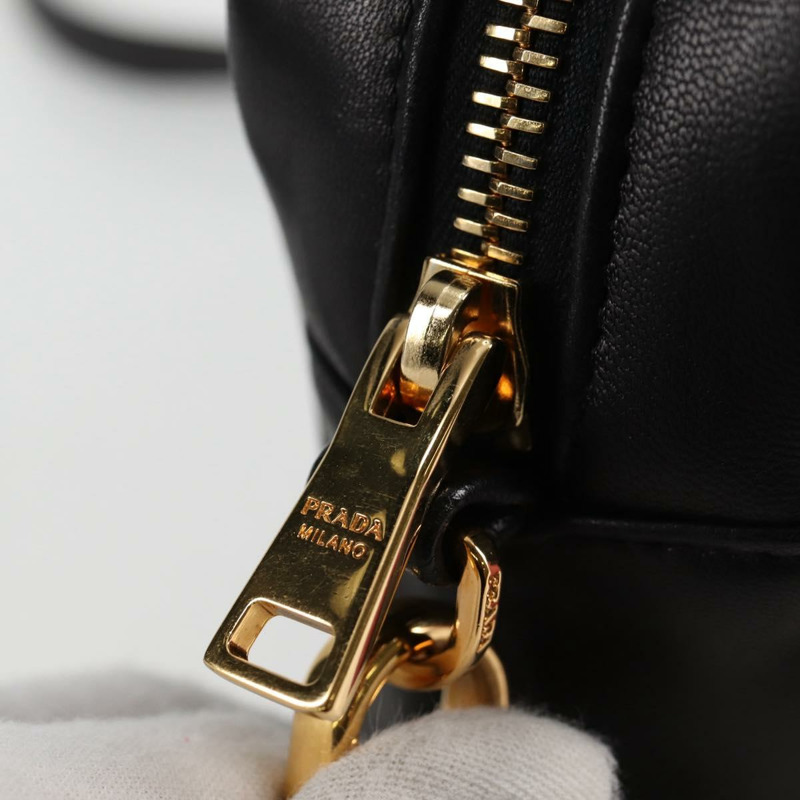 【日本直送】PRADA 緞帶單肩包 皮革 黑金色 正品 BD2127V-9