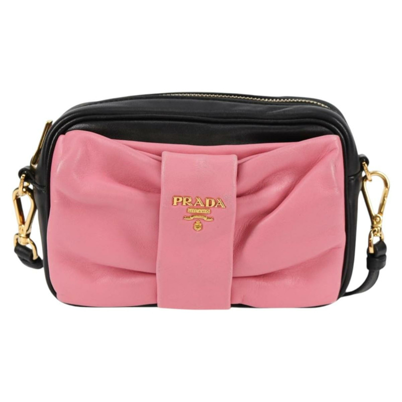 【日本直送】PRADA Ribbon 單肩背包，黑色金色皮革，正品 BD2127V-12