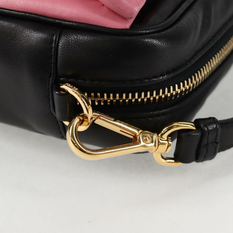 【日本直送】PRADA 緞帶單肩包 皮革 黑金色 正品 BD2127V-17