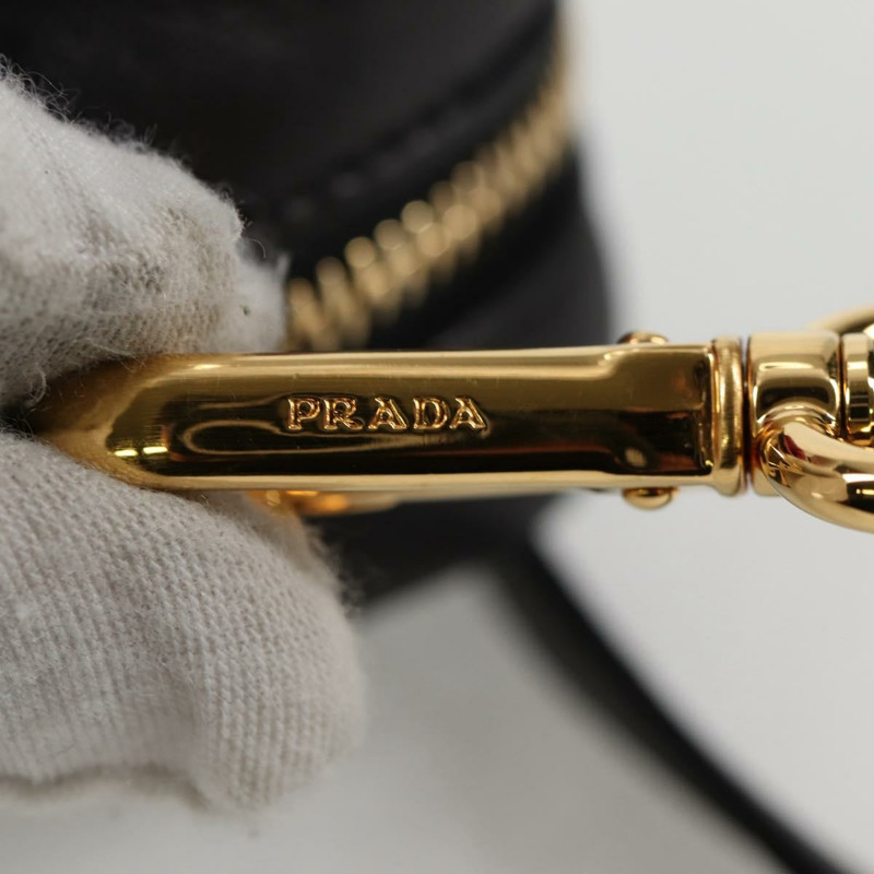 【日本直送】PRADA 緞帶單肩包 皮革 黑金色 正品 BD2127V-18