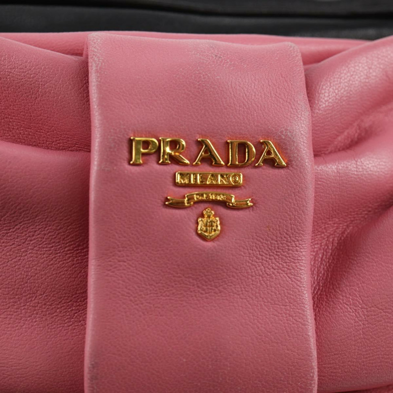 【日本直送】PRADA 緞帶單肩包 皮革 黑金色 正品 BD2127V-19