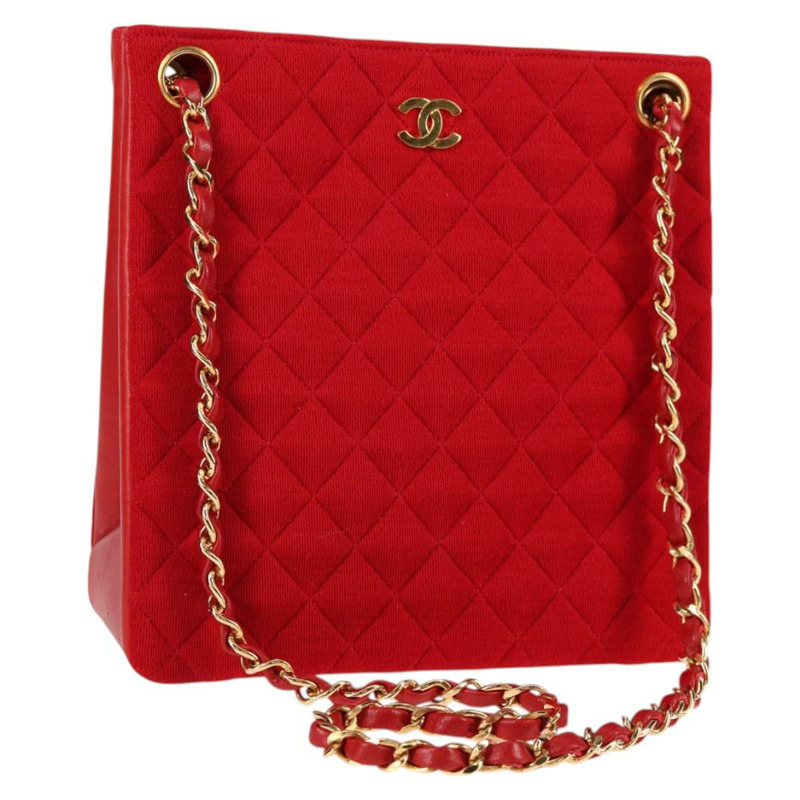 【日本直送】香奈兒 (CHANEL) 絎縫鏈條單肩包 棉質 紅金色 CC 正品 126492V-0