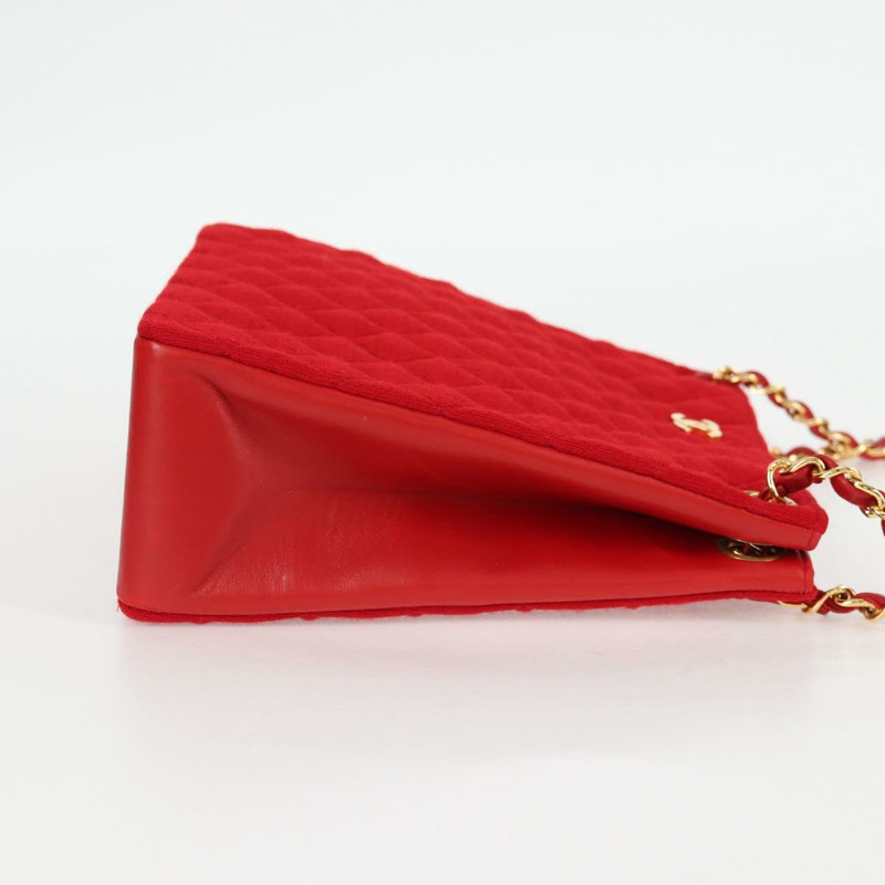 【日本直送】香奈兒 (CHANEL) 絎縫鏈條單肩包 棉質 紅金色 CC 正品 126492V-3