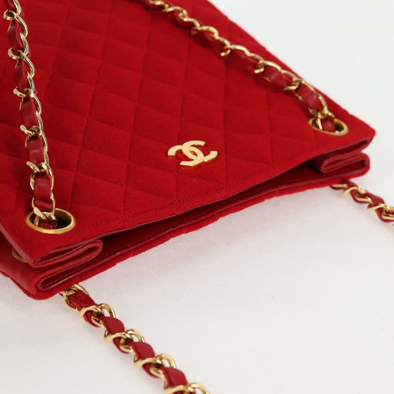 【日本直送】香奈兒 (CHANEL) 絎縫鏈條單肩包 棉質 紅金色 CC 正品 126492V-5