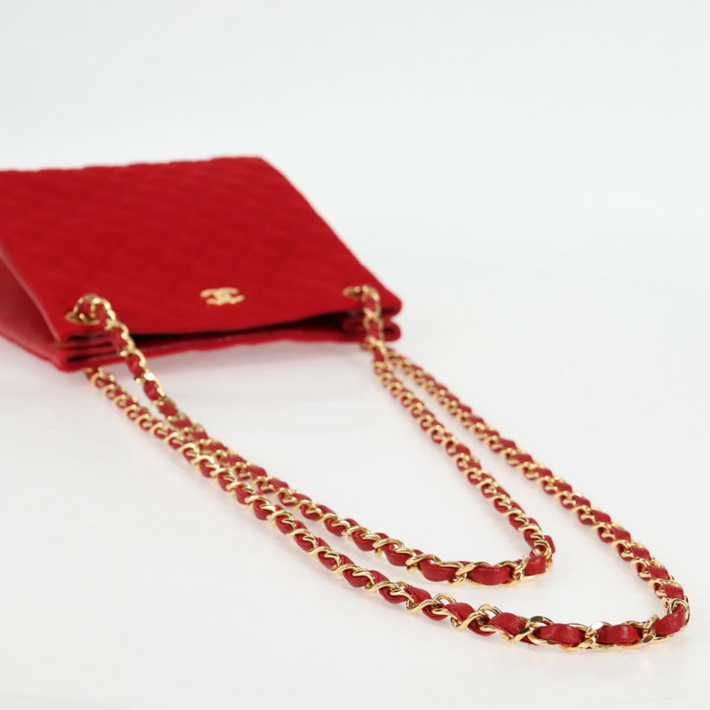【日本直送】香奈兒 (CHANEL) 絎縫鏈條單肩包 棉質 紅金色 CC 正品 126492V-6