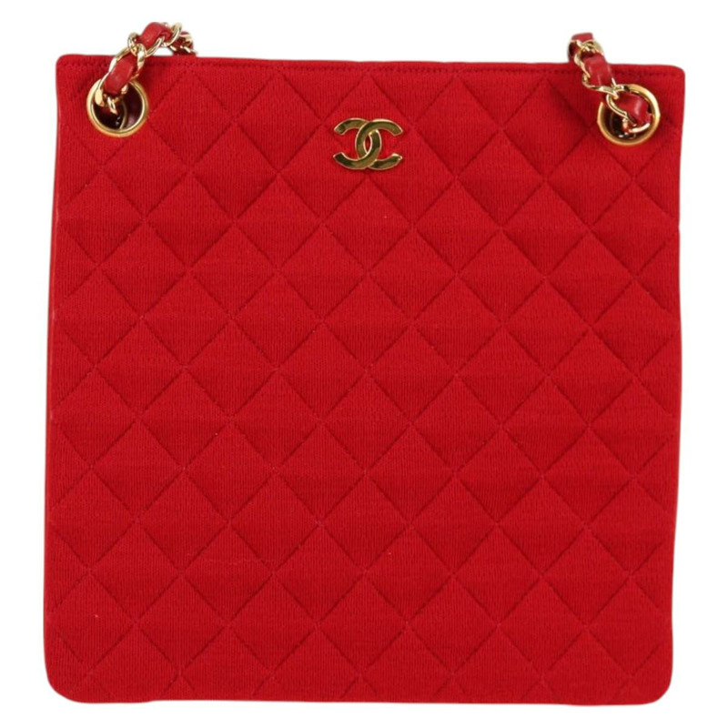 【日本直送】香奈兒 (CHANEL) 絎縫鏈條單肩包 棉質 紅金色 CC 正品 126492V-12
