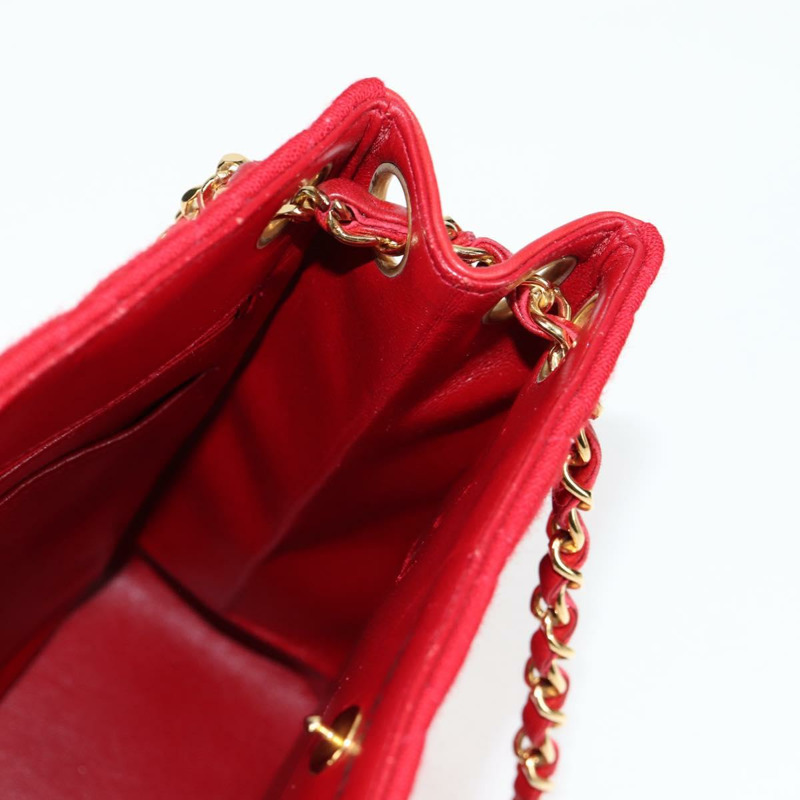 【日本直送】香奈兒 (CHANEL) 絎縫鏈條單肩包 棉質 紅金色 CC 正品 126492V-20