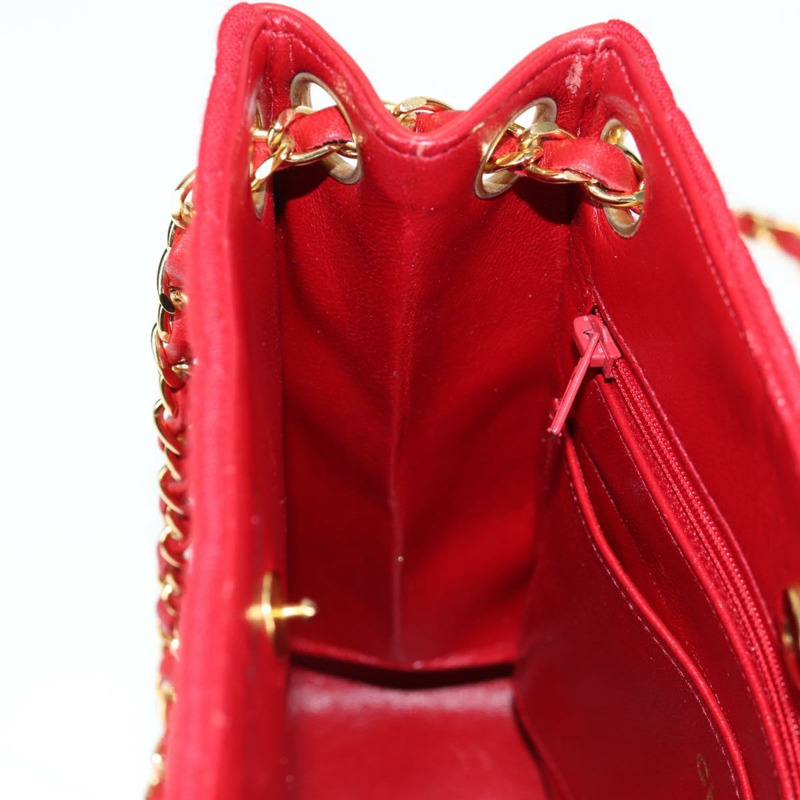 【日本直送】香奈兒 (CHANEL) 絎縫鏈條單肩包 棉質 紅金色 CC 正品 126492V-21