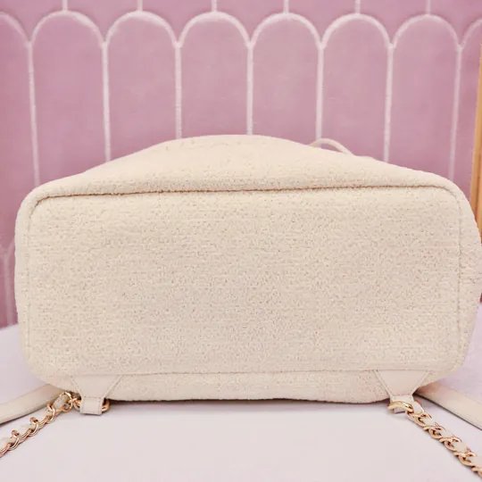 Chanel 象牙白色束口袋 水桶包 背包-6