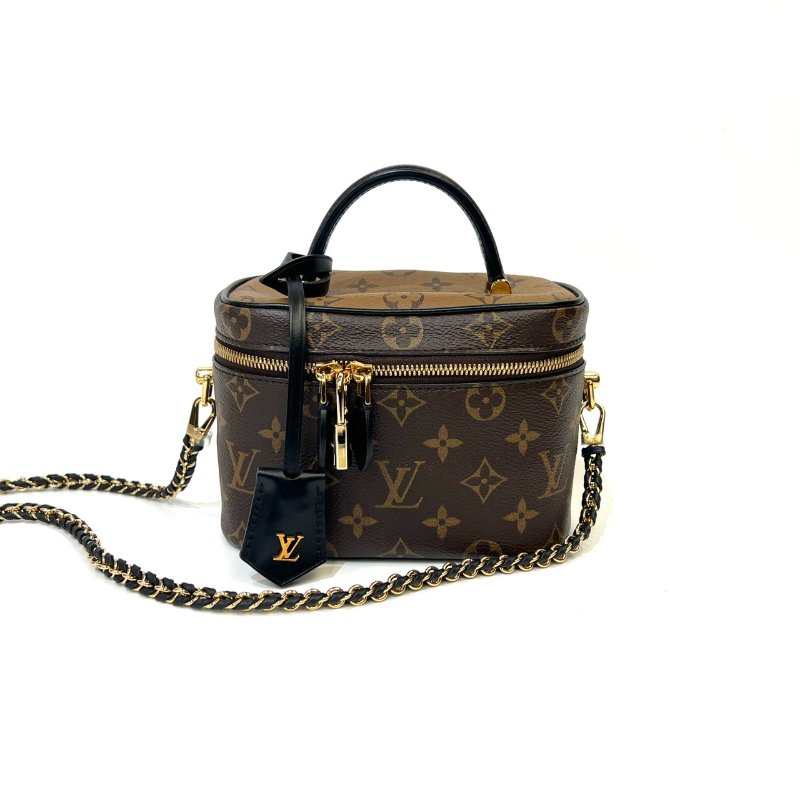 LV 原花雙色金釦手提斜背Vanity PM化妝包M45165-0