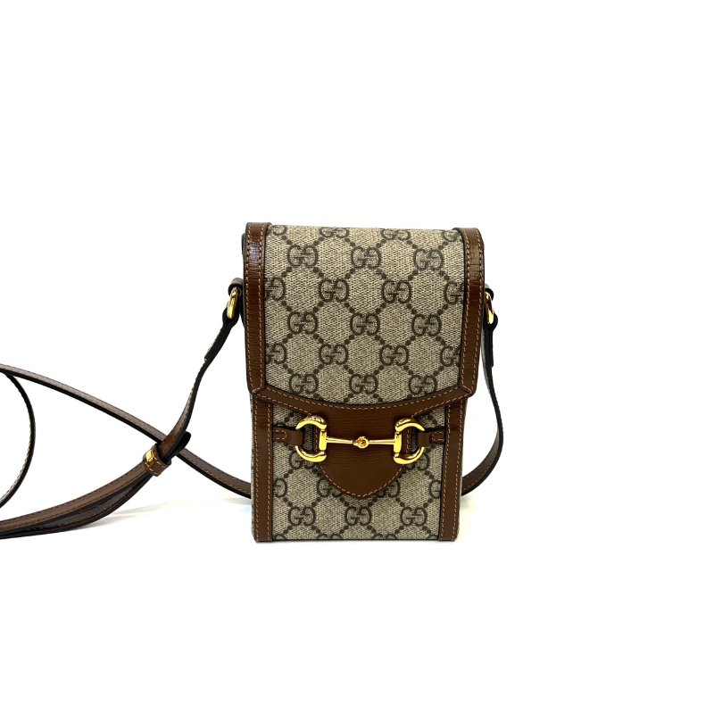 Gucci PVC烏木色牛皮1955金釦下蓋磁吸直立式MINI手機包-0