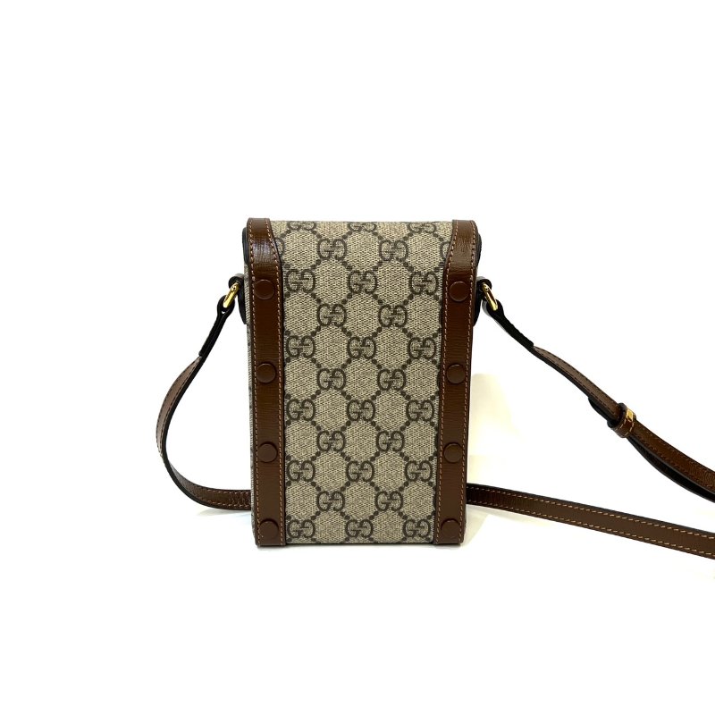 Gucci PVC烏木色牛皮1955金釦下蓋磁吸直立式MINI手機包-1