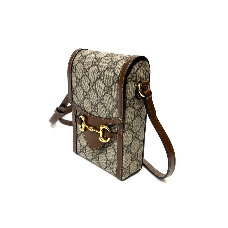 Gucci PVC烏木色牛皮1955金釦下蓋磁吸直立式MINI手機包-2