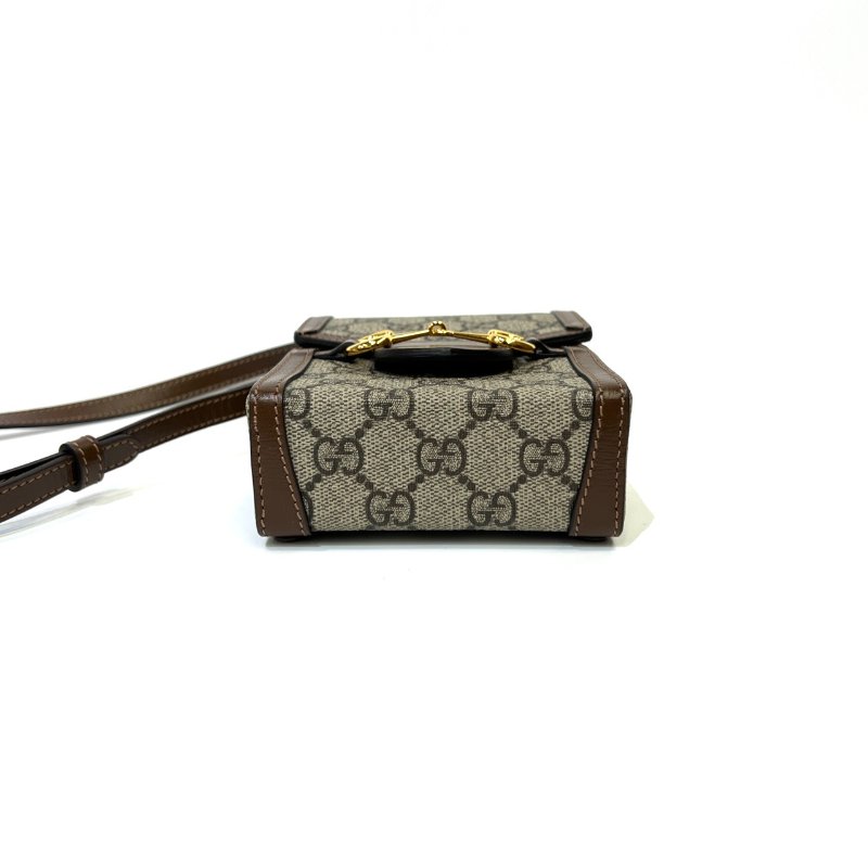 Gucci PVC烏木色牛皮1955金釦下蓋磁吸直立式MINI手機包-4