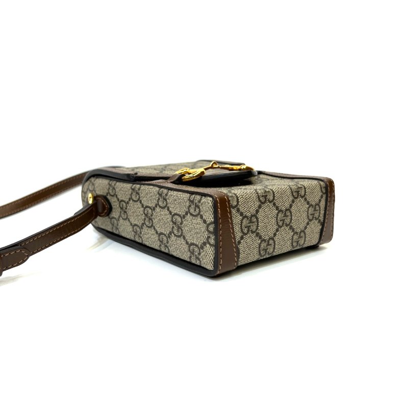 Gucci PVC烏木色牛皮1955金釦下蓋磁吸直立式MINI手機包-5