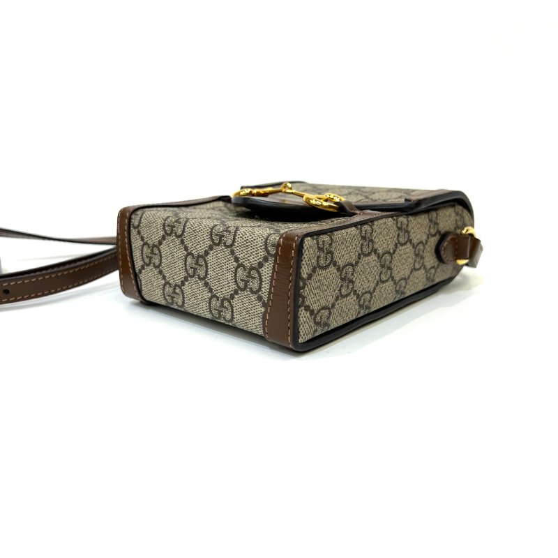 Gucci PVC烏木色牛皮1955金釦下蓋磁吸直立式MINI手機包-6