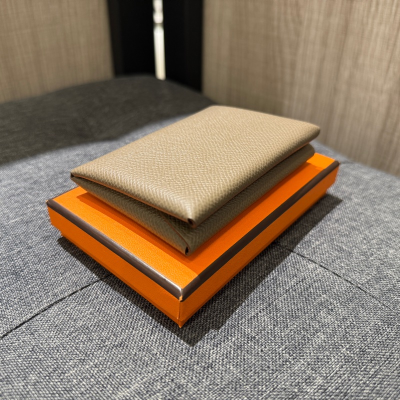 全新 HERMES Calvi Duo 大象灰色全皮卡夾 零錢包 W刻-2