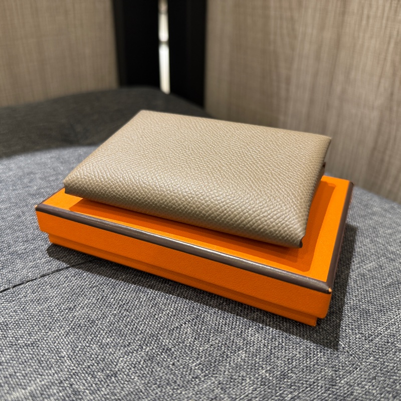 全新 HERMES Calvi Duo 大象灰色全皮卡夾 零錢包 W刻-3