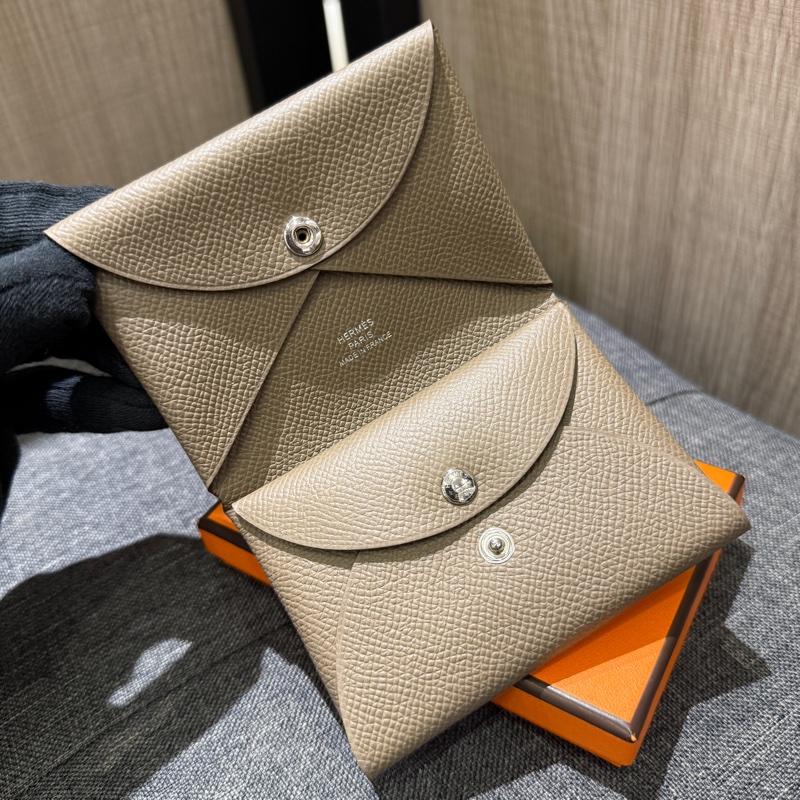 全新 HERMES Calvi Duo 大象灰色全皮卡夾 零錢包 W刻-4