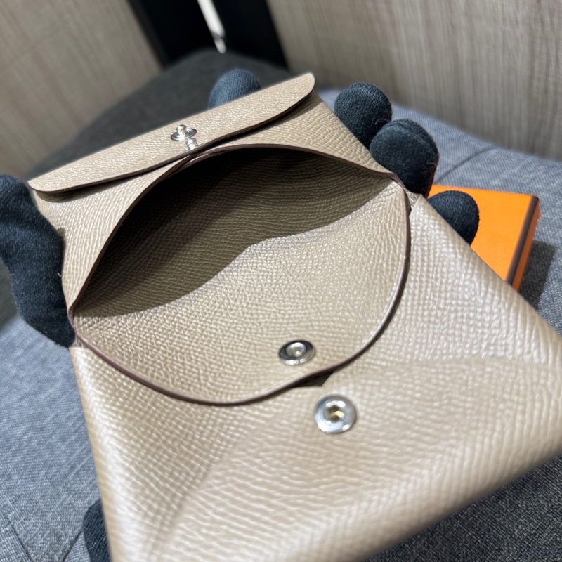 全新 HERMES Calvi Duo 大象灰色全皮卡夾 零錢包 W刻-5