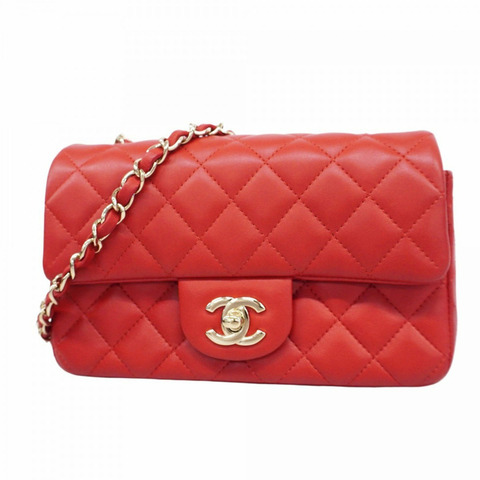 Chanel 單肩包 Matelasse 鏈條 小羊皮 紅色 香檳色 女款