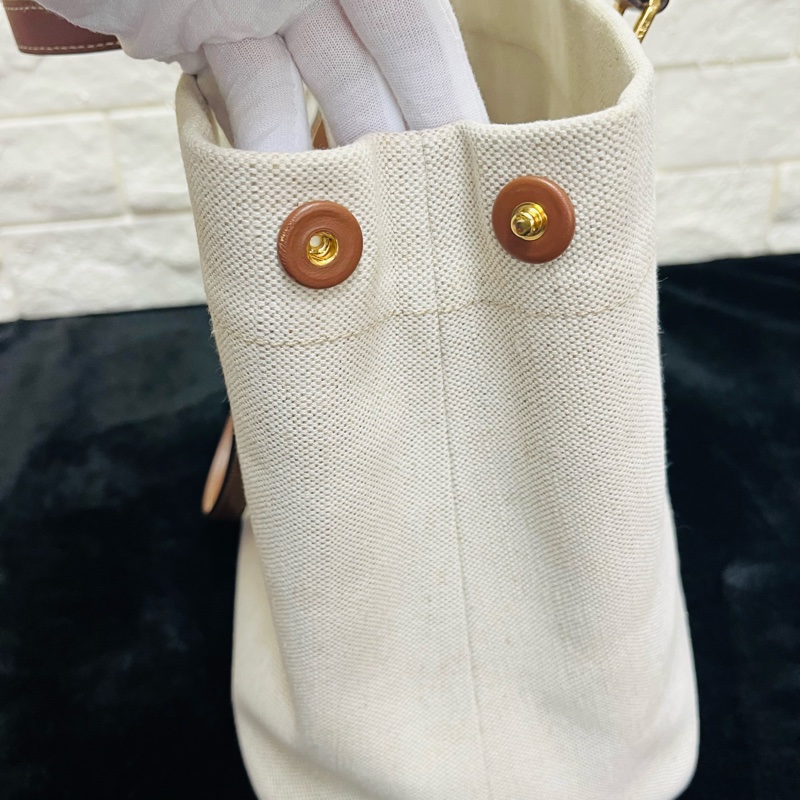 PRADA 普拉達黑字 LOGO 亞麻混紡帆布手提肩背包（米白×駝）-13