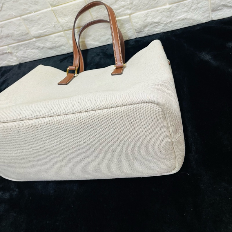 PRADA 普拉達黑字 LOGO 亞麻混紡帆布手提肩背包（米白×駝）-27