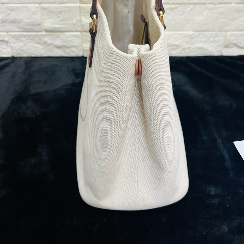 PRADA 普拉達黑字 LOGO 亞麻混紡帆布手提肩背包（米白×駝）-40