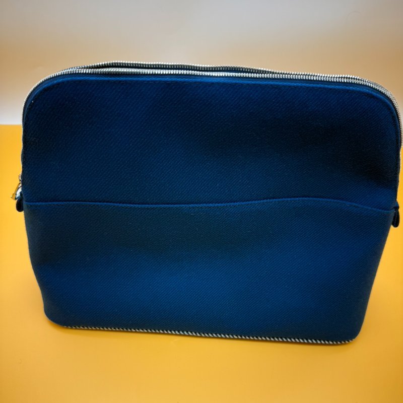 HERMES 愛馬仕 全新 Bolide Animaux Nattes 收納包 洗漱包 盥洗包 化妝包 側背包 藍色 羊毛氈-1