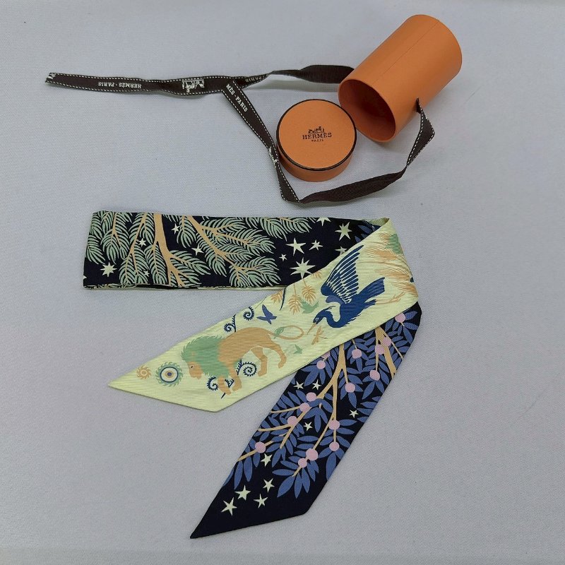 HERMES 全新Twilly瑪雅叢林絲巾-2