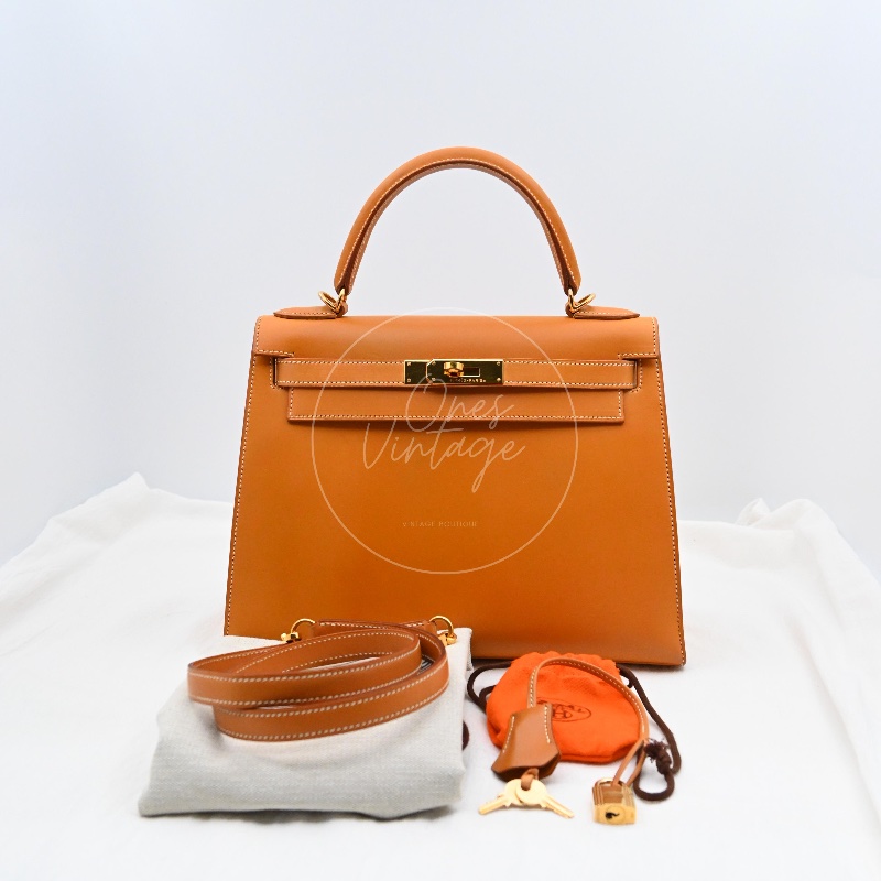 [Pre-owned] Hermes Kelly 28 Natural Sable Chamonix GHW Stamp Square G-44