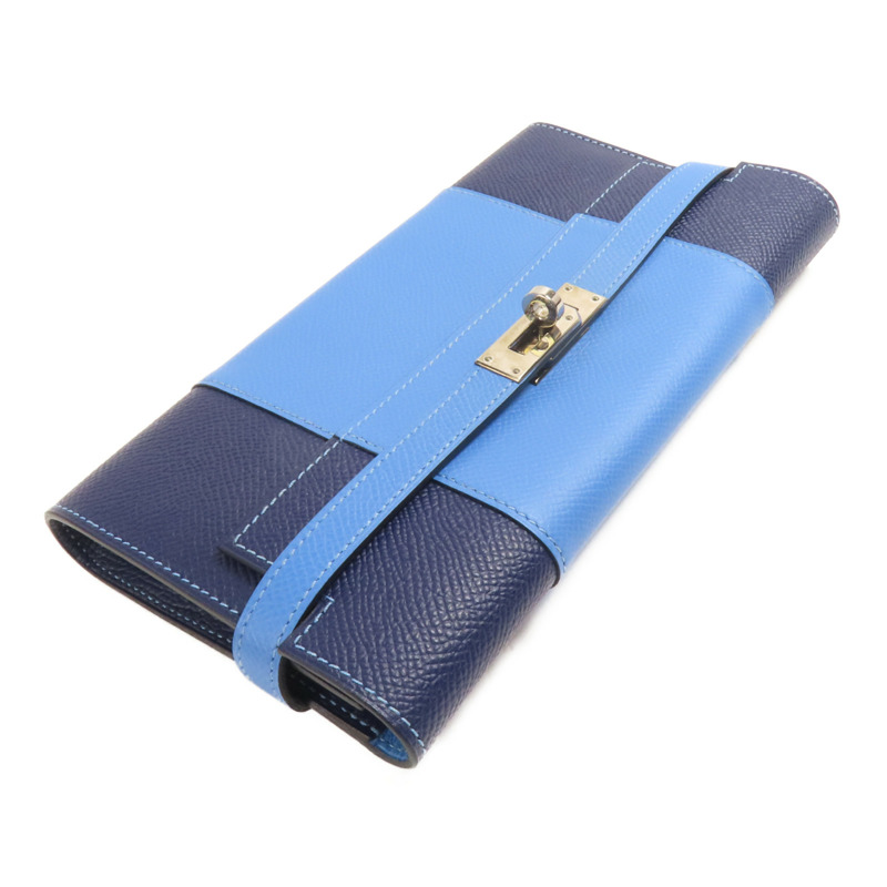 HERMES Epsom皮革Kelly Wallet銀扣長錢包Colvert Blue/Blue Nuit-4