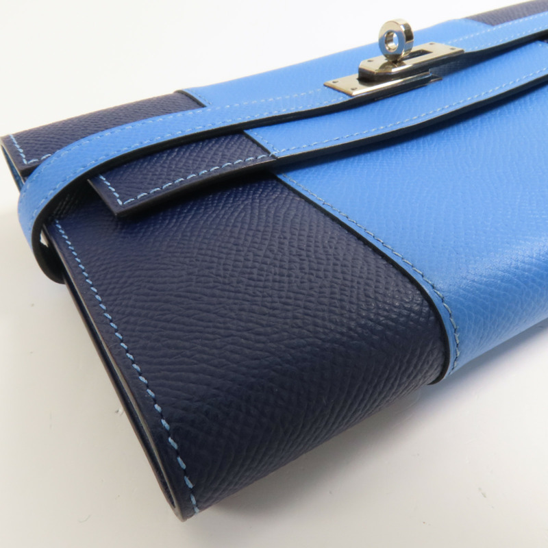 HERMES Epsom皮革Kelly Wallet銀扣長錢包Colvert Blue/Blue Nuit-5